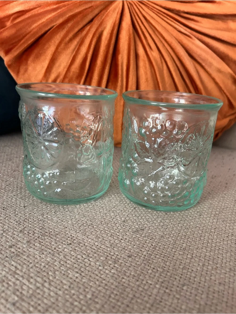 Amici Italian Green Frutta 12oz Glasses Set of 2 Kitchen Summer Drinking Cups